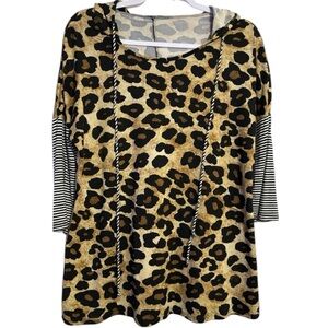 Good Day Women’s Ladies Leopard Stripped Hoodie Blouse